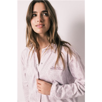 Pijama camisero largo 100% algodón estampado sellos