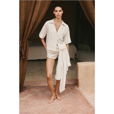 CROPPED LINEN BLEND SHIRT