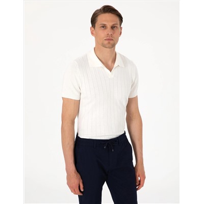Ekru Slim Fit %100 Pamuk Polo Yaka Triko Tişört