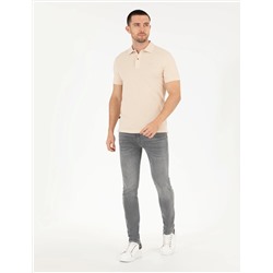 Bej Slim Fit Polo Yaka Basic Tişört
