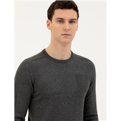 Koyu Gri Slim Fit Bisiklet Yaka Triko Kazak