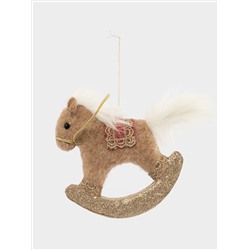Игрушка елочная, 17 см, пенопласт/полиэстер, бежево-красная, Лошадка-качалка, New year