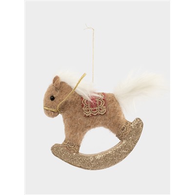 Игрушка елочная, 17 см, пенопласт/полиэстер, бежево-красная, Лошадка-качалка, New year