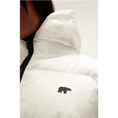 Bad Bear Wayfarer Puffer Off-White Beyaz Kapüşonlu Uzun Kadın Mont