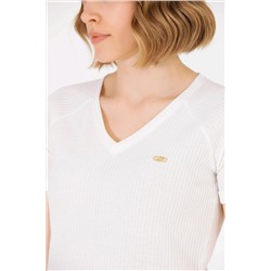 Kadın Ekru V - Yaka Tişört