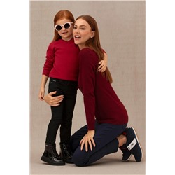 Kız Çocuk Kırmızı Basic V - Yaka Kazak