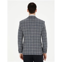 Gri Ex. Slim Fit Yün Karışımlı Ekose Ceket