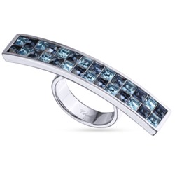 Кольцо Квадро (кристаллы SW джинс, аквамарин; покрытие родий), Есть комплект