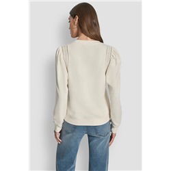 LACE DETAIL PUFF SLEEVE SWEATSHIRT
