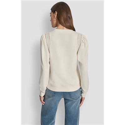 LACE DETAIL PUFF SLEEVE SWEATSHIRT
