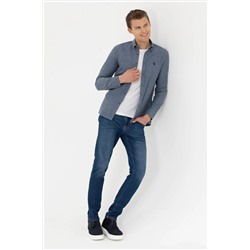 Erkek İndigo Uzun Kollu Basic Gömlek