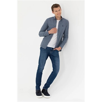 Erkek İndigo Uzun Kollu Basic Gömlek