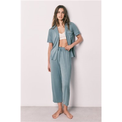Pijama camisero Capri tacto suave azul