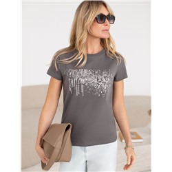 Нарядная футболка с принтом из премиального хлопка с эластаном