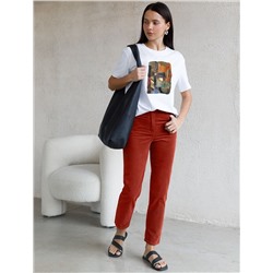 Укороченные эластичные брюки слим из микро вельвета