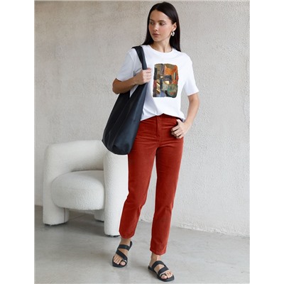 Укороченные эластичные брюки слим из микро вельвета