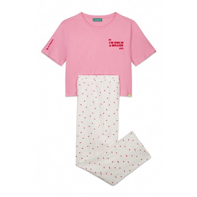 Pijama largo 100% algodón estampado rosa