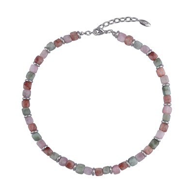 Колье Селена (кварц осенний микс 7-8мм; покрытие родий) 42-49см, Есть комплект