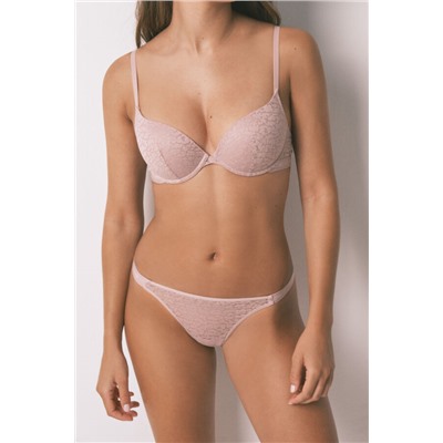 Tanga encaje animal print rosa