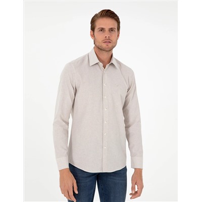 Bej Slim Fit Uzun Kollu Gömlek