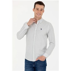 Erkek Ekru Çizgili Beyaz Gömlek
