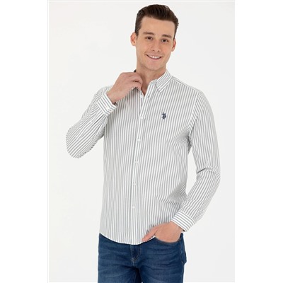 Erkek Ekru Çizgili Beyaz Gömlek