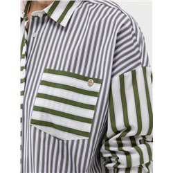 Yeşil Çizgili Oversize Uzun Kollu Gömlek