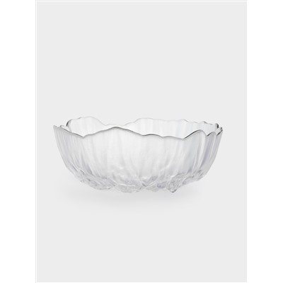 Салатник, 20х8 см, 1,2 л, стекло, с серебристым кантом, мятая фактура, Piano