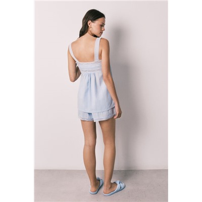 Pijama corto algodón encaje azul