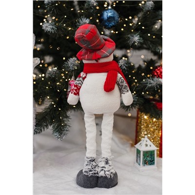 Игрушка новогодняя с выдвижными ногами Снеговик в шляпе с ягодой серо-красный