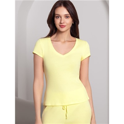 Футболка с V вырезом из фактурного трикотажа в рубчик