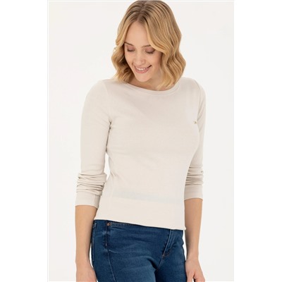 Kadın Krem Kayık Yaka Sweatshirt