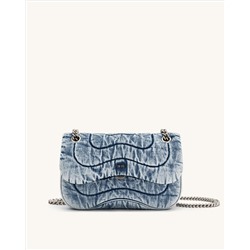 TINA DENIM QUILTED CHAIN CROSSBODY - BLUE