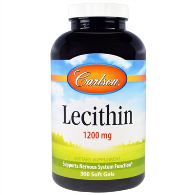 Carlson Labs, Лецитин 1200 мг, из сои, 300 мягких капсул