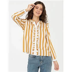 Sarı Çizgili Comfort Fit Uzun Kollu Gömlek