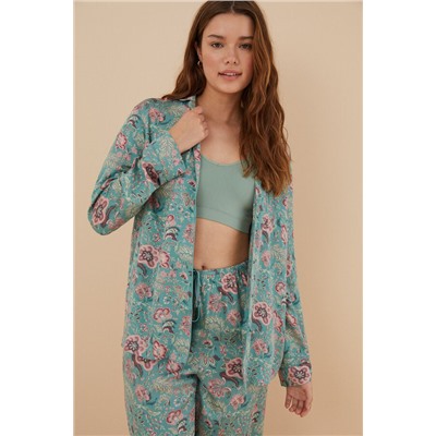 Pijama camisero flores viscosa satén