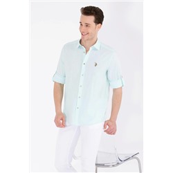 Erkek Su Yeşili Uzun Kollu Basic Gömlek