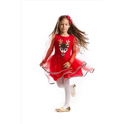 Denokids Tüllü Geyik Kız Kırmızı Yılbaşı Tütü Elbise CFF-18K1-067
