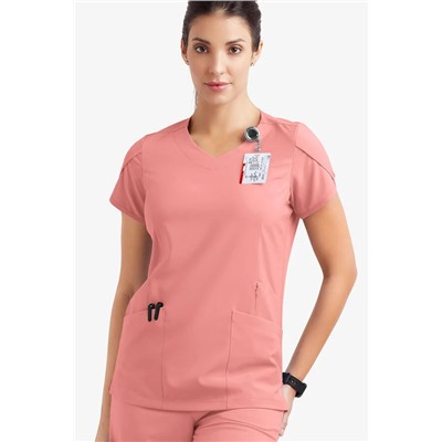 Easy STRETCH Daisy Women's 4-Pocket V-Neck Scrub Top with Petal Sleeves