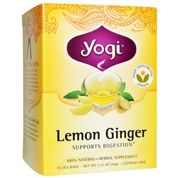 Yogi Tea, Чай с лимоном и имбирем без кофеина, 16 чайных пакетиков, 1.27 унций (36 г)