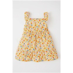 Defacto Kız Bebek Çiçekli Askılı Poplin Elbise X9191A222SM