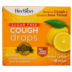 Herbion, Леденцы от кашля, без сахара, с медово-лимонным вкусом, 18 леденцов