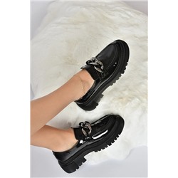 Fox Shoes Kadın Siyah Rugan Kalın Tabanlı Günlük Ayakkabı K2947600