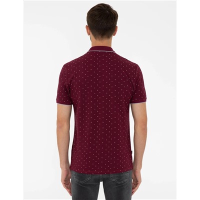 Bordo Slim Fit Baskılı Polo Yaka Tişört