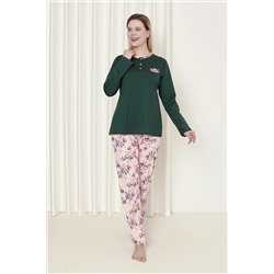 AHENGİM Woman Kadın Pijama Takımı Süprem Uzun Kol Çiçekli Pamuklu Mevsimlik W20242241 1-2-10001181