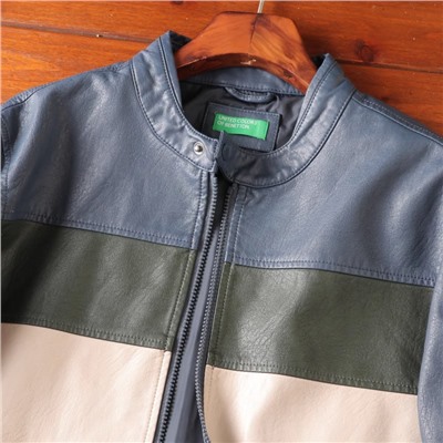 Внешняя торговля, оригинальная мужская куртка из мягкой искусственной кожи контрастного цвета Unite*d color of benetto*n