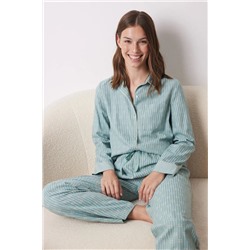 Pijama camisero largo franela azul