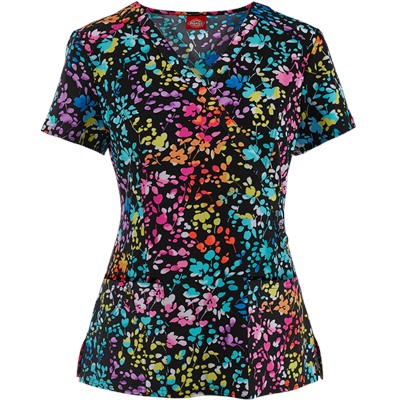 Dickies Xtreme STRETCH Scrubs Posey On Over the Rainbow Print Top