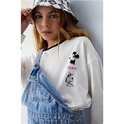 Defacto, Kız Çocuk Disney Mickey & Minnie Crop Bisiklet Yaka Uzun Kollu Tişört B9872a824sp