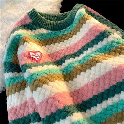 Японский винтажный свитер в радужную полоску с надписью love